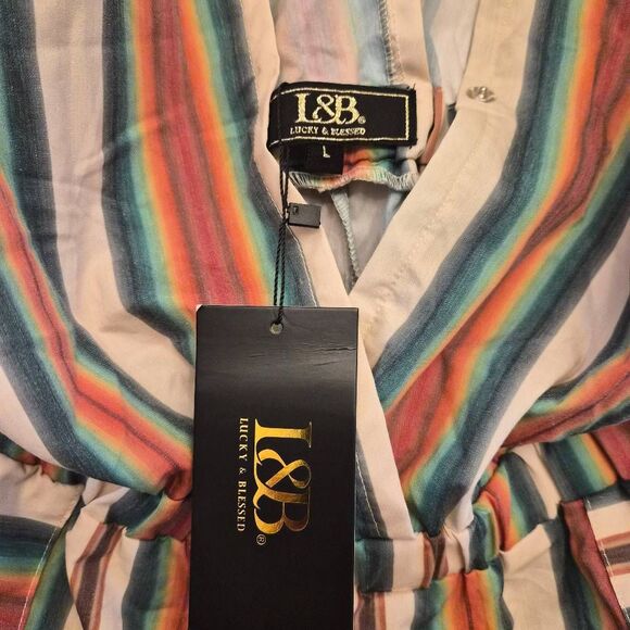 NWT Lucky & Blessed Striped Lightweight V-neck Romper: Sexy Resortwear Rasta - Picture 5 of 5